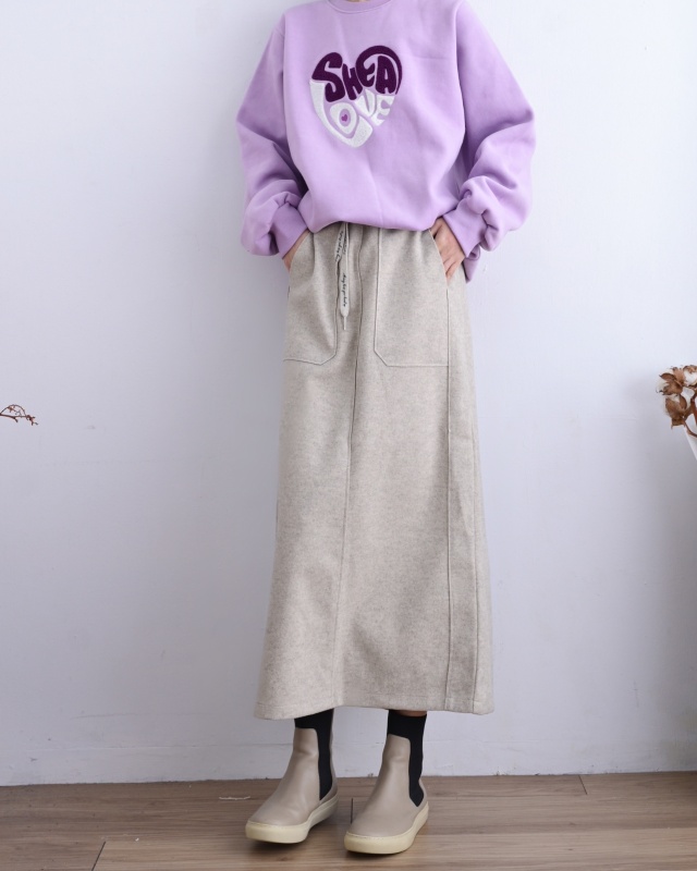 韓 微毛料長裙 2色 size
