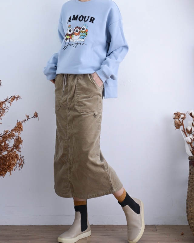 韓 綁袋細絨八分裙 3色 size