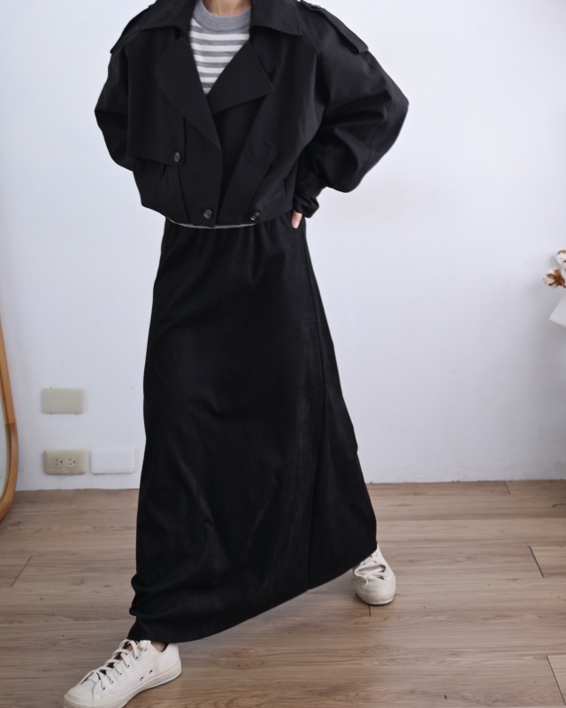 韓 腰鬆緊麂皮長裙 3色 size