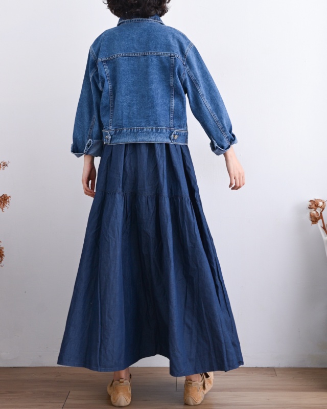 韓 牛仔蛋糕背心長洋 2色 size