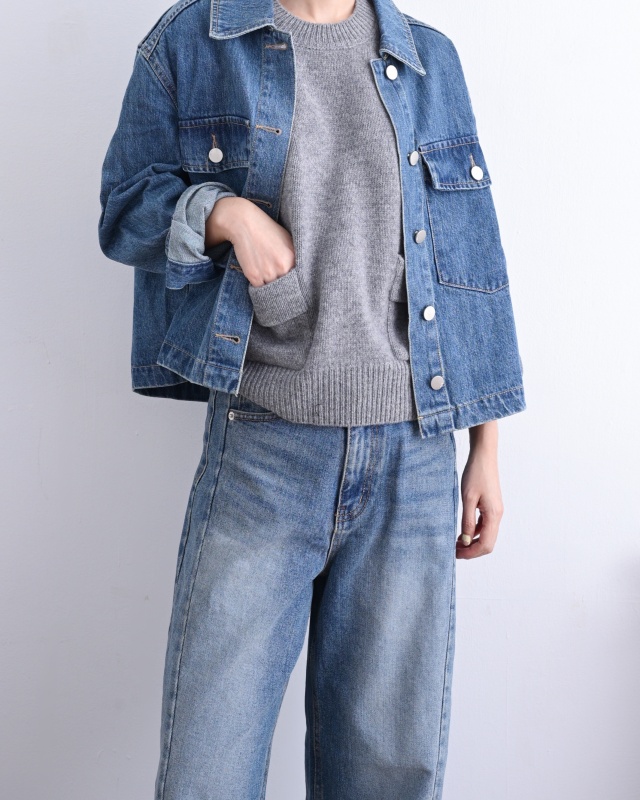 韓 大口袋短版牛仔外套 size