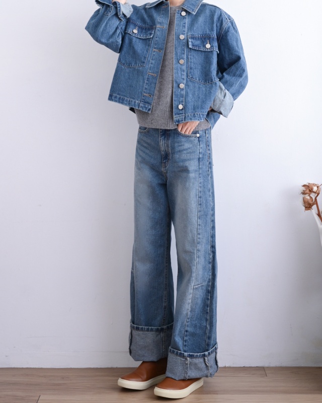 韓 大口袋短版牛仔外套 size
