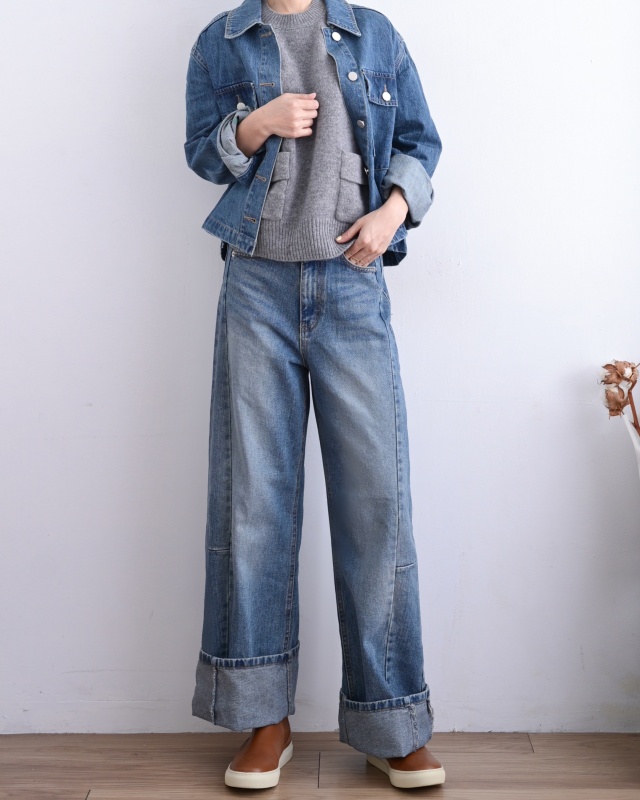 韓 大口袋短版牛仔外套 size