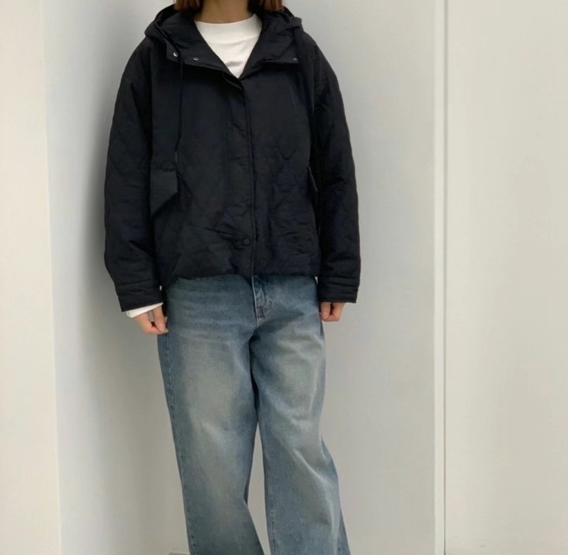 韓 菱格連帽鋪棉外套 2色