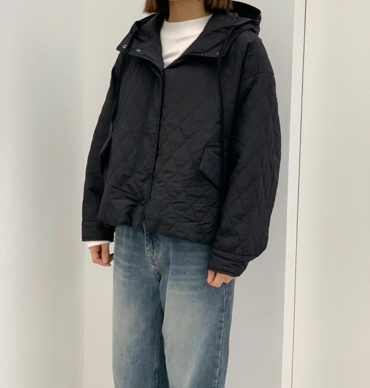 韓 菱格連帽鋪棉外套 2色