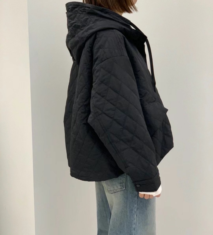 韓 菱格連帽鋪棉外套 2色
