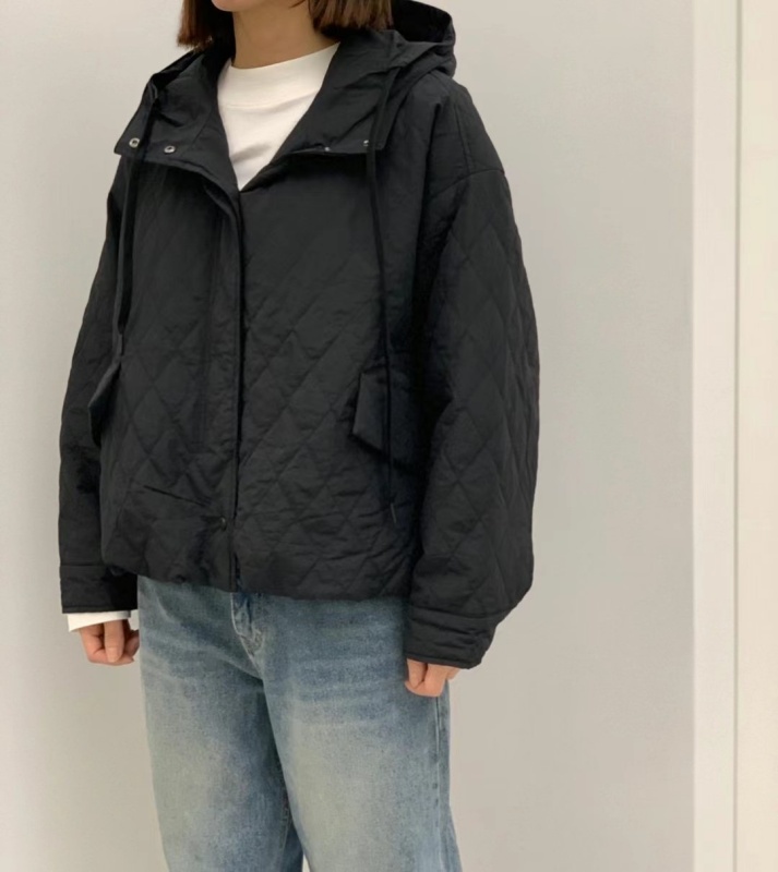 韓 菱格連帽鋪棉外套 2色