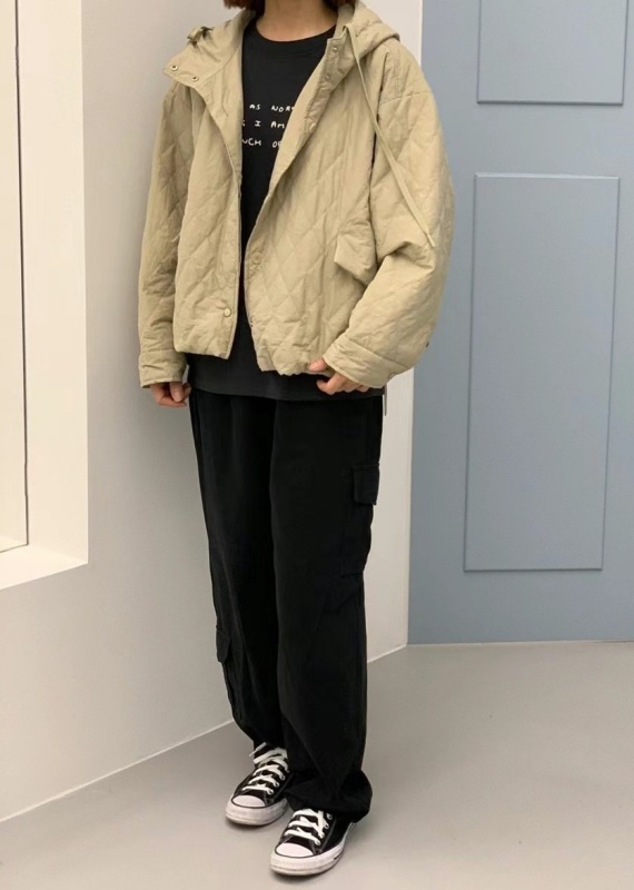韓 菱格連帽鋪棉外套 2色