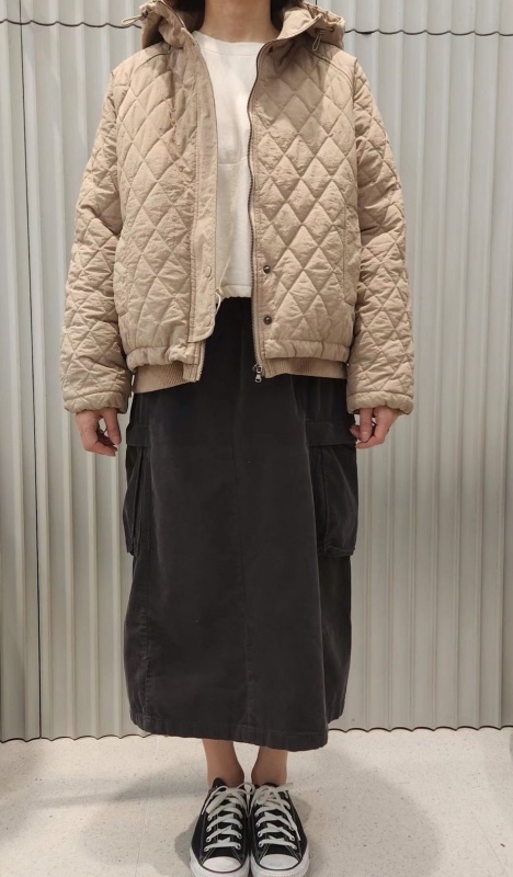 韓 壓菱格鋪棉連帽外套 2色 size