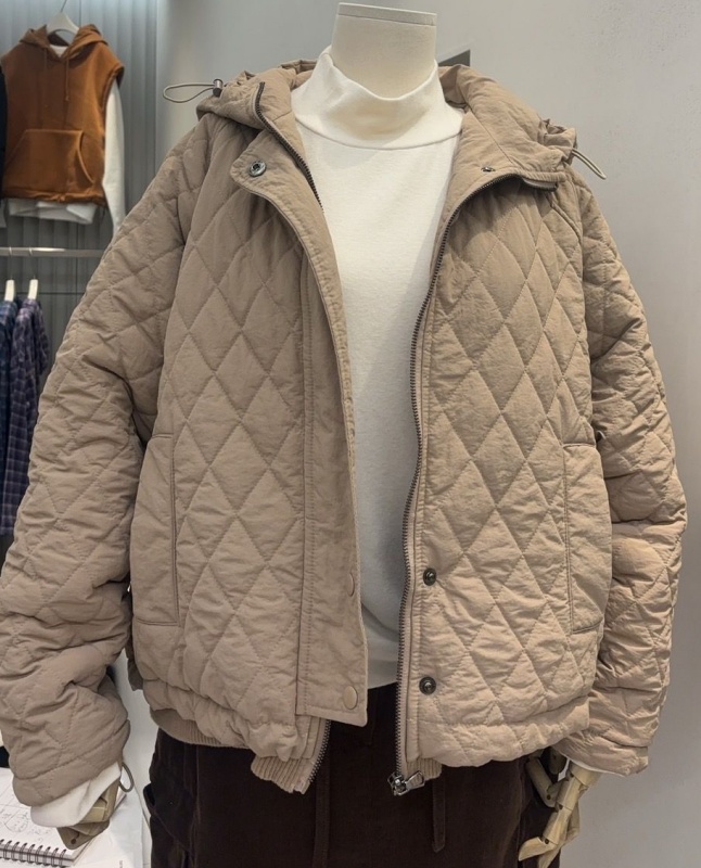 韓 壓菱格鋪棉連帽外套 2色 size
