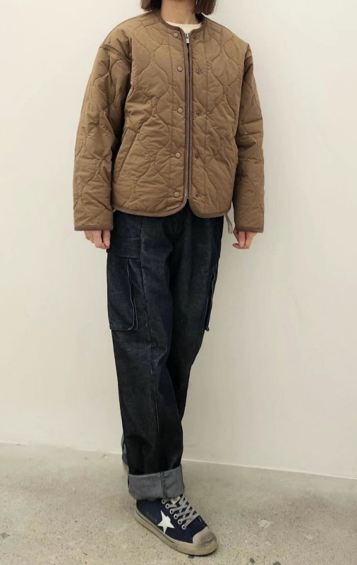 韓 圓領鋪棉短版外套 2色 size