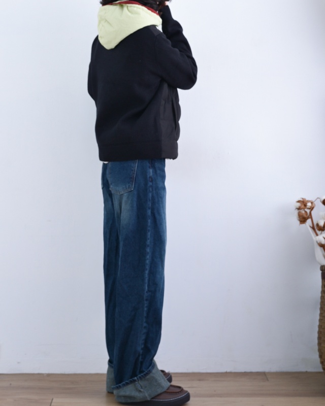 韓 背拚針織棉短版外套 2色 size