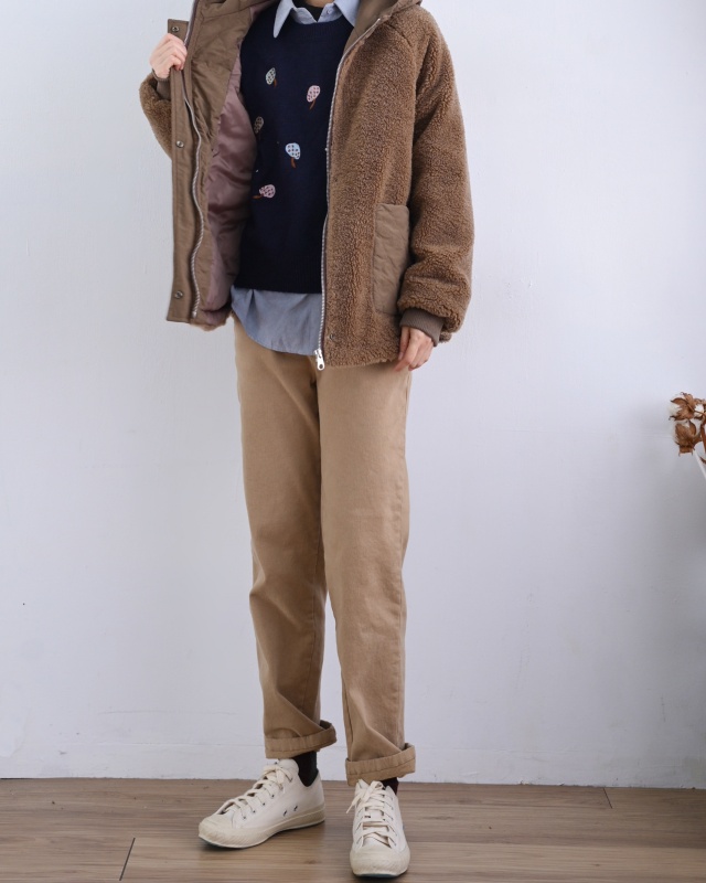 韓 毛毛連帽口袋外套 2色 size