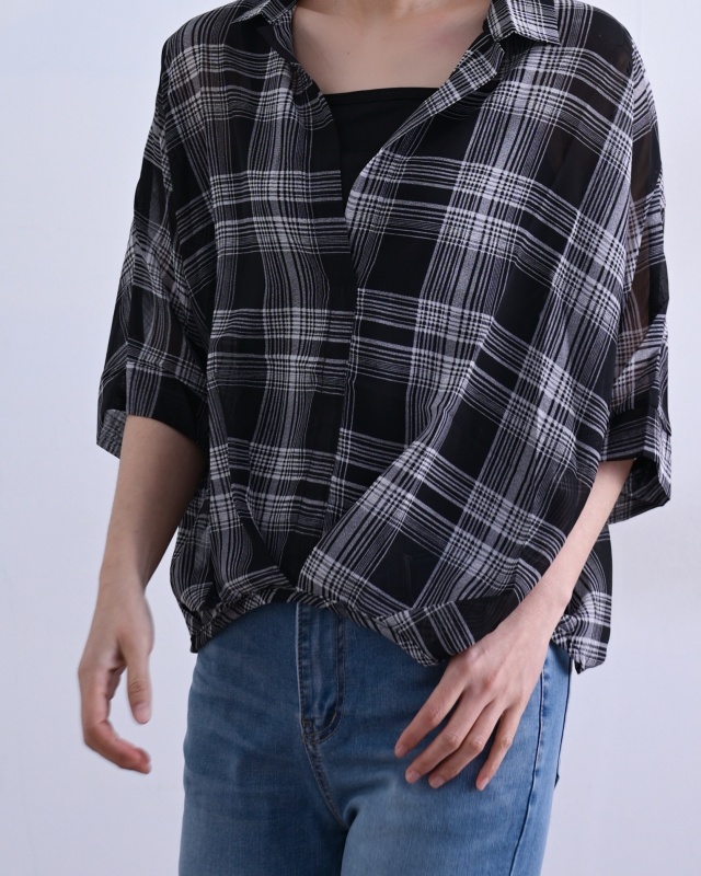 韓 格文兩件式上衣 2色 size