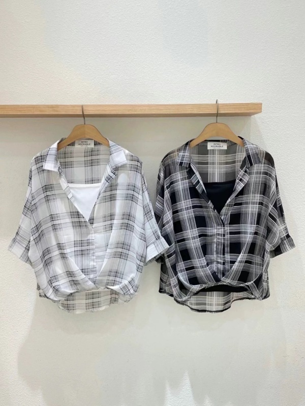 韓 格文兩件式上衣 2色 size