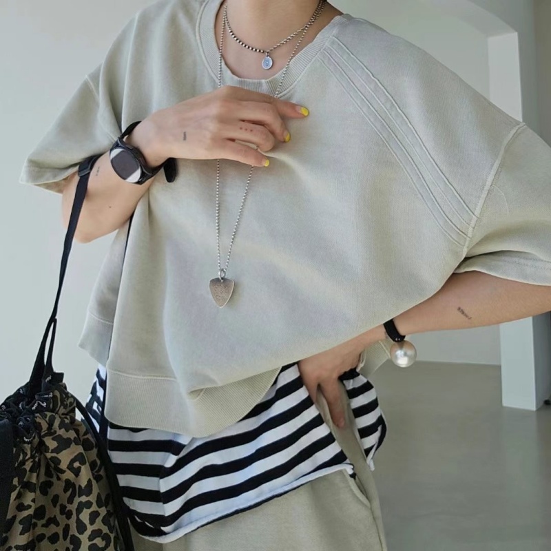 韓 圓領短版上衣 3色 size