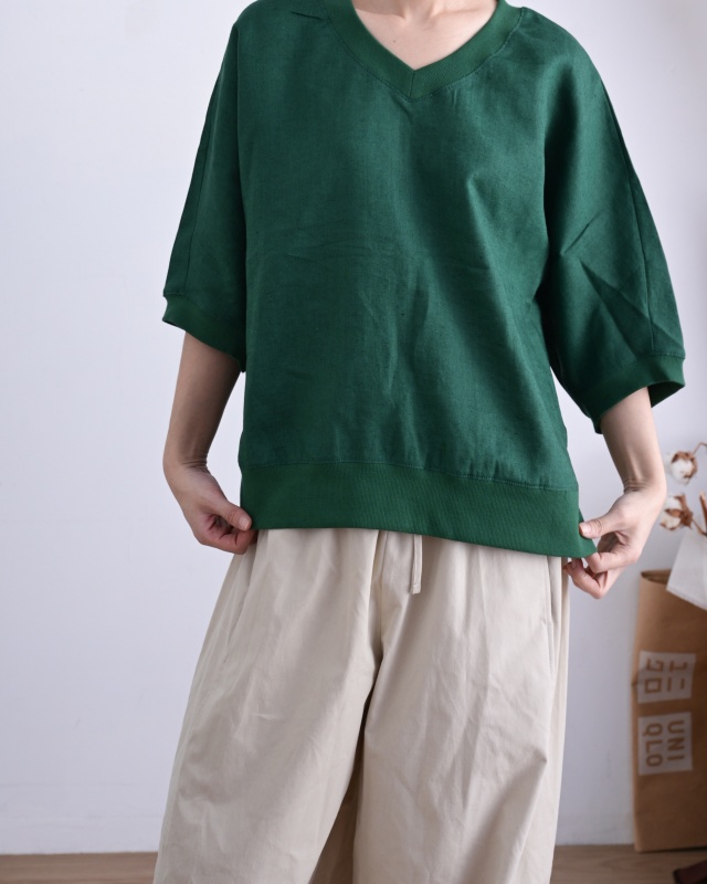 韓  V領棉麻上衣 3色 size