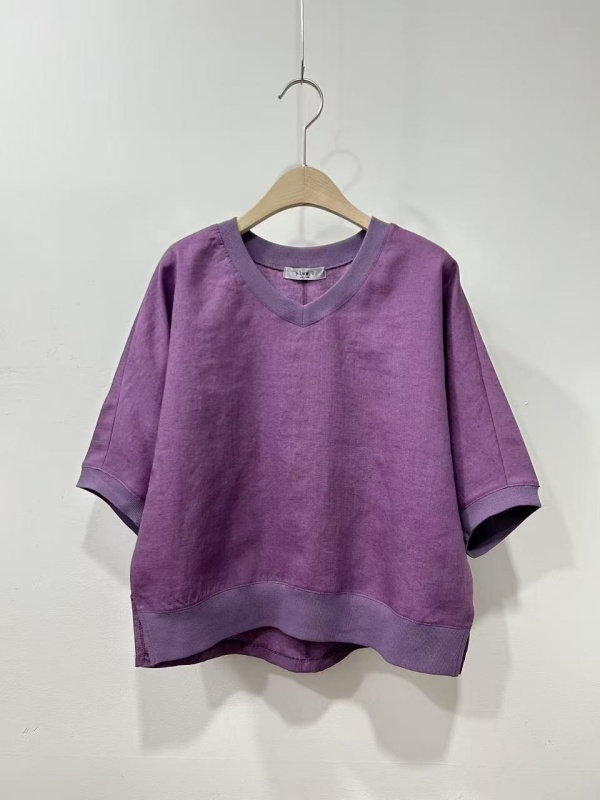 韓  V領棉麻上衣 3色 size