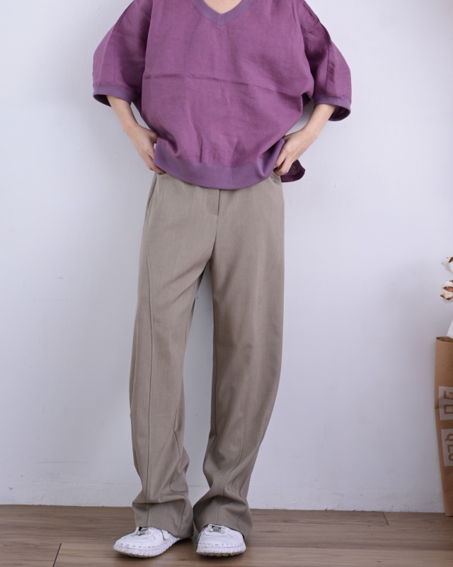 韓  V領棉麻上衣 3色 size