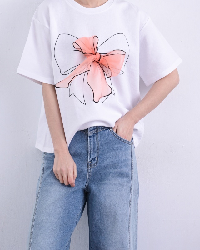 韓 網紗蝴蝶結上衣 2色 size