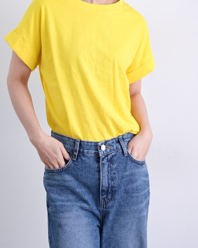 韓 袖反摺素色上衣 10色 size