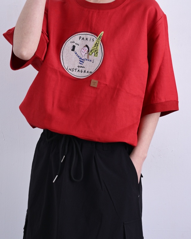 韓 下綁帶小巴黎鐵塔上衣 2色 size