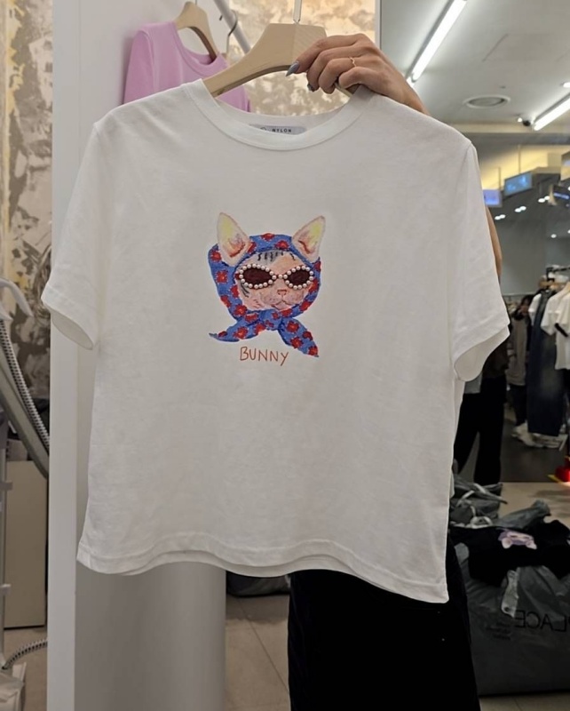 韓 蝦趴戴頭巾貓咪上衣 3色 size