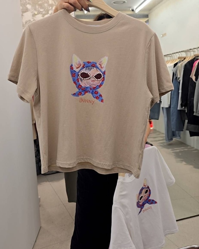 韓 蝦趴戴頭巾貓咪上衣 3色 size