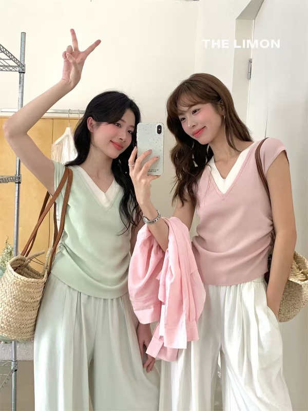 韓 V領配色上衣 6色