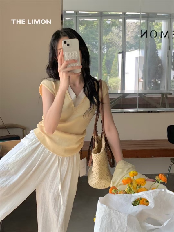 韓 V領配色上衣 6色