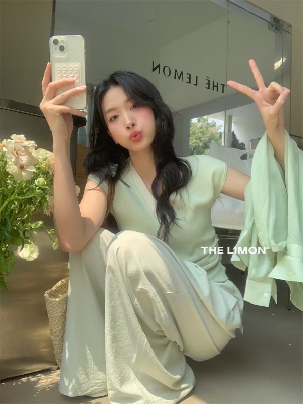 韓 V領配色上衣 6色