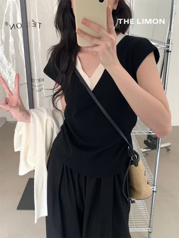 韓 V領配色上衣 6色