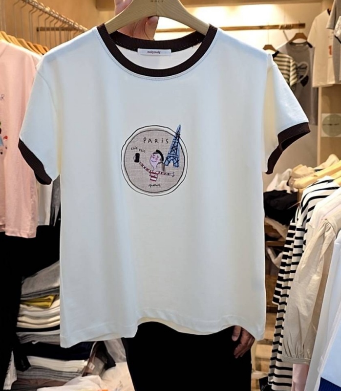 韓 領配色小巴黎鐵塔上衣 2色 size