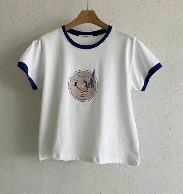 韓 領配色小巴黎鐵塔上衣 2色 size