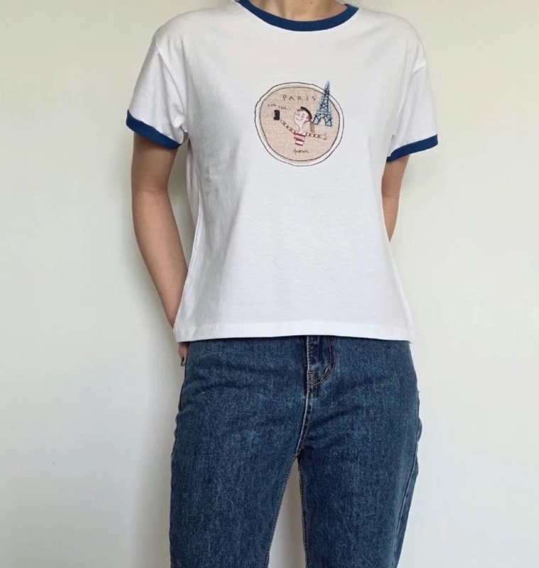 韓 領配色小巴黎鐵塔上衣 2色 size