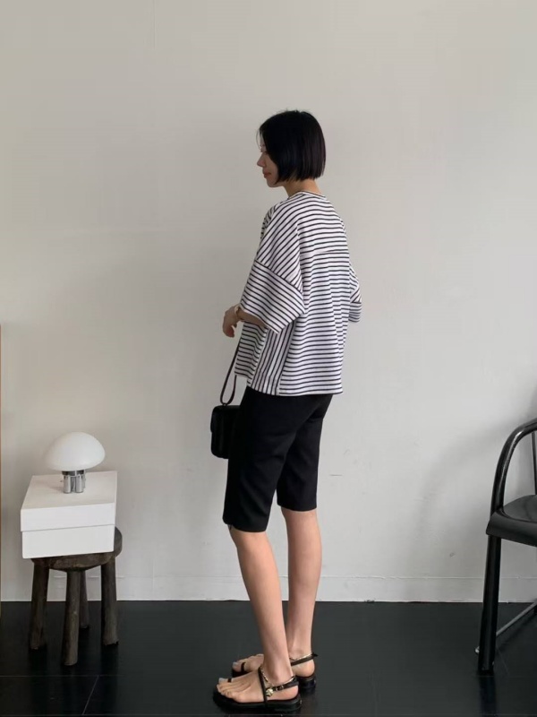 韓 橫條側直條上衣 3色 size