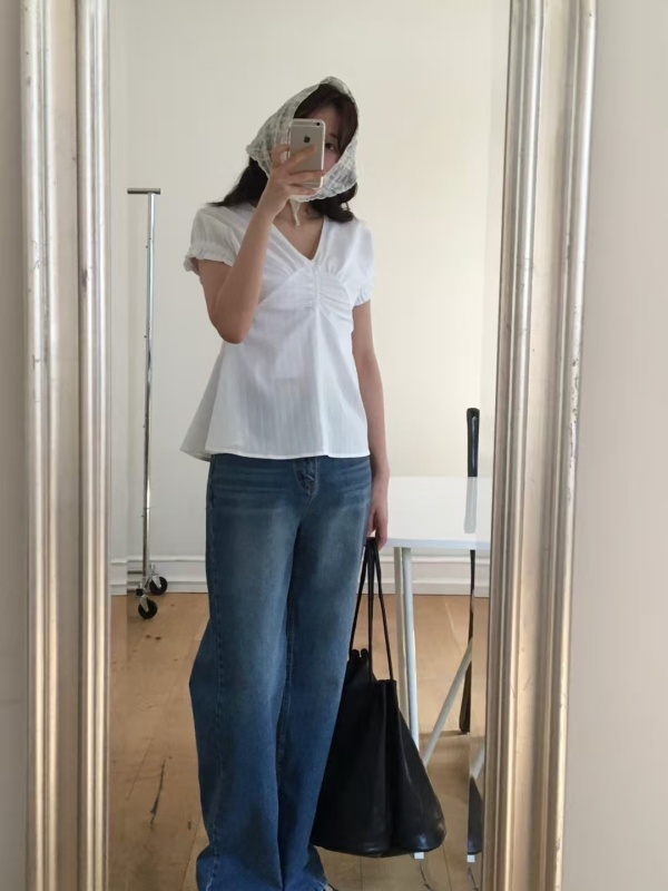韓 前V小抓褶上衣 2色