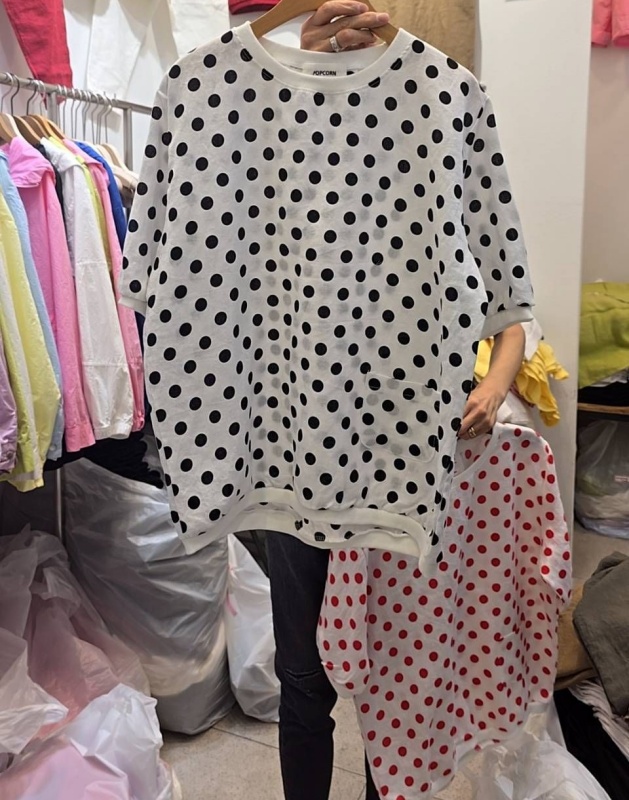 韓 點點棉麻上衣 2色 size