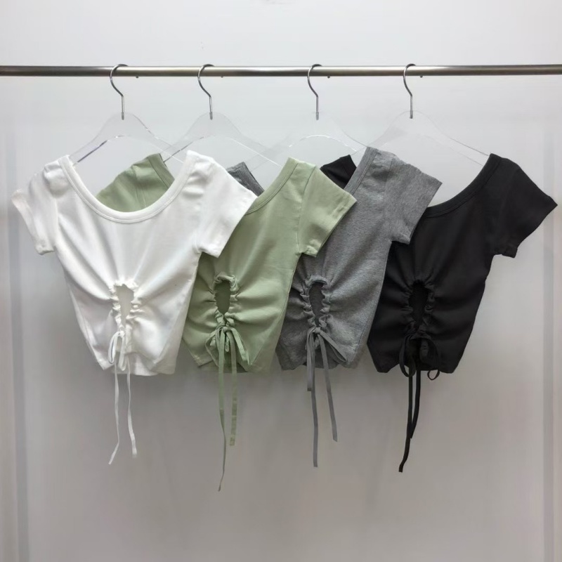 韓 背綁帶低圓領上衣 4色 size