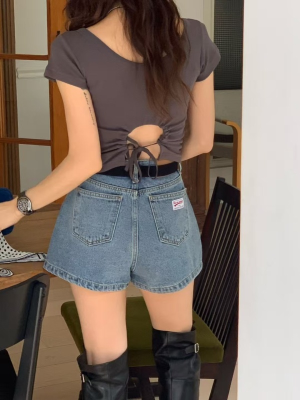韓 背綁帶低圓領上衣 4色 size
