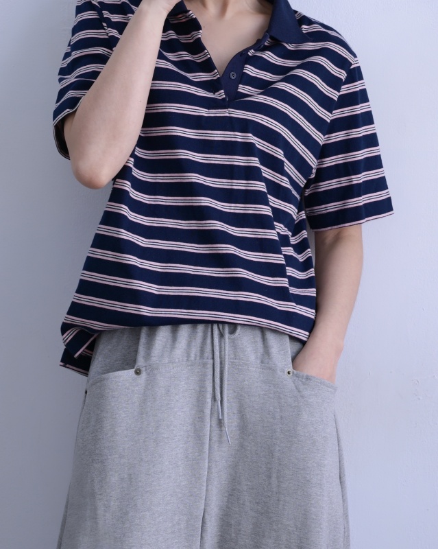 韓 有領條文棉質上衣 2色 size