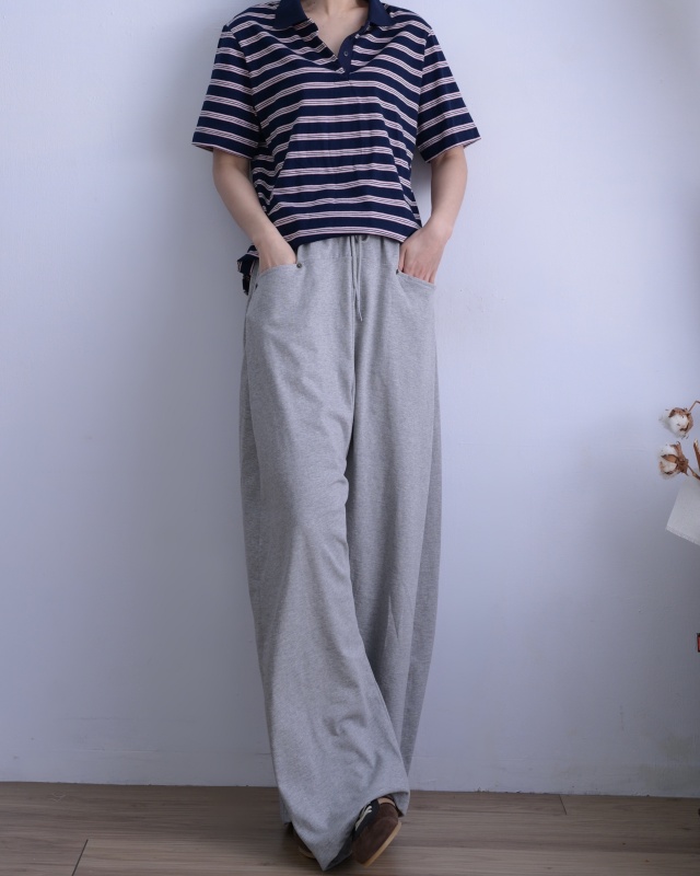 韓 有領條文棉質上衣 2色 size
