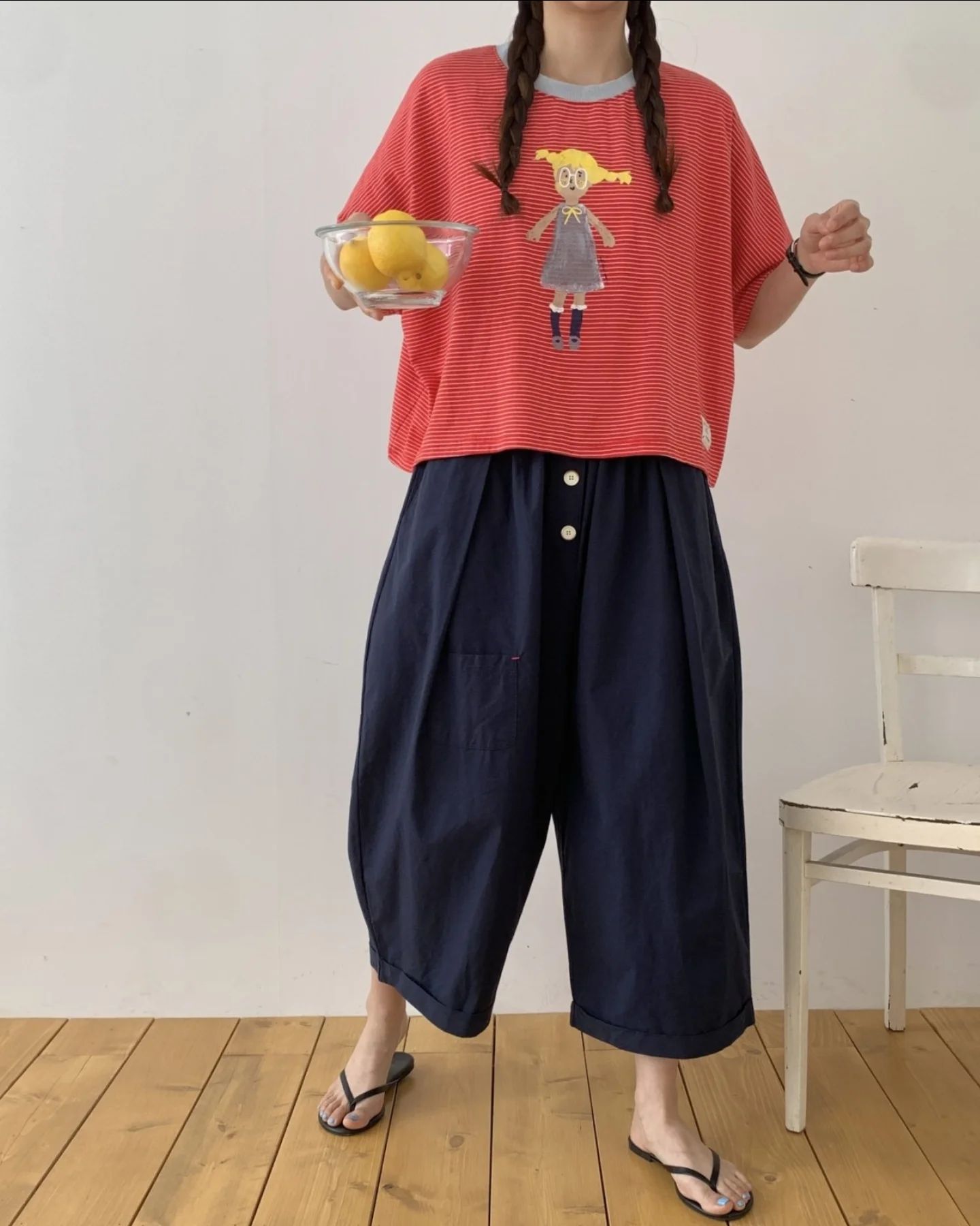 韓 辮子女孩條文上衣 3色 size