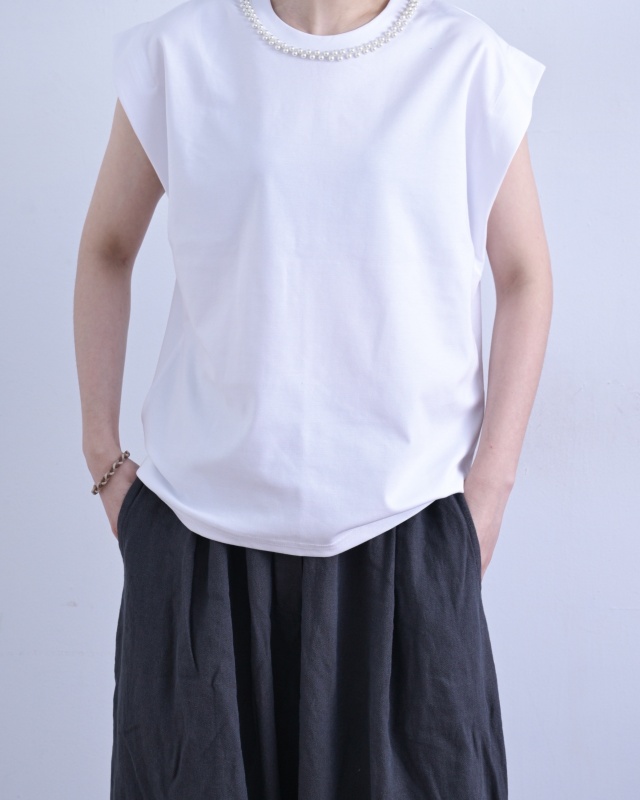 韓 領珍珠半袖上衣 3色 size