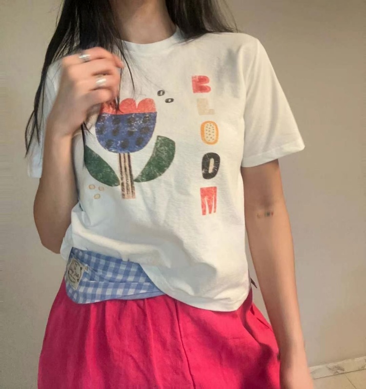韓 卡通鬱金香花上衣 size