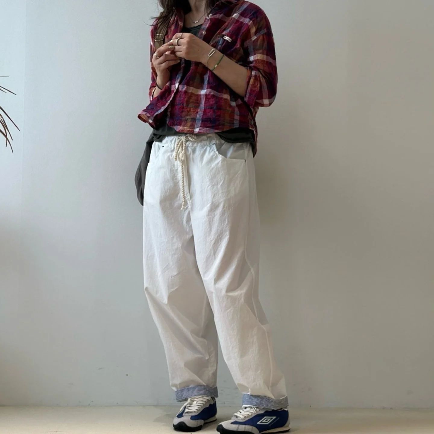 韓 短版格文襯衫 2色 size