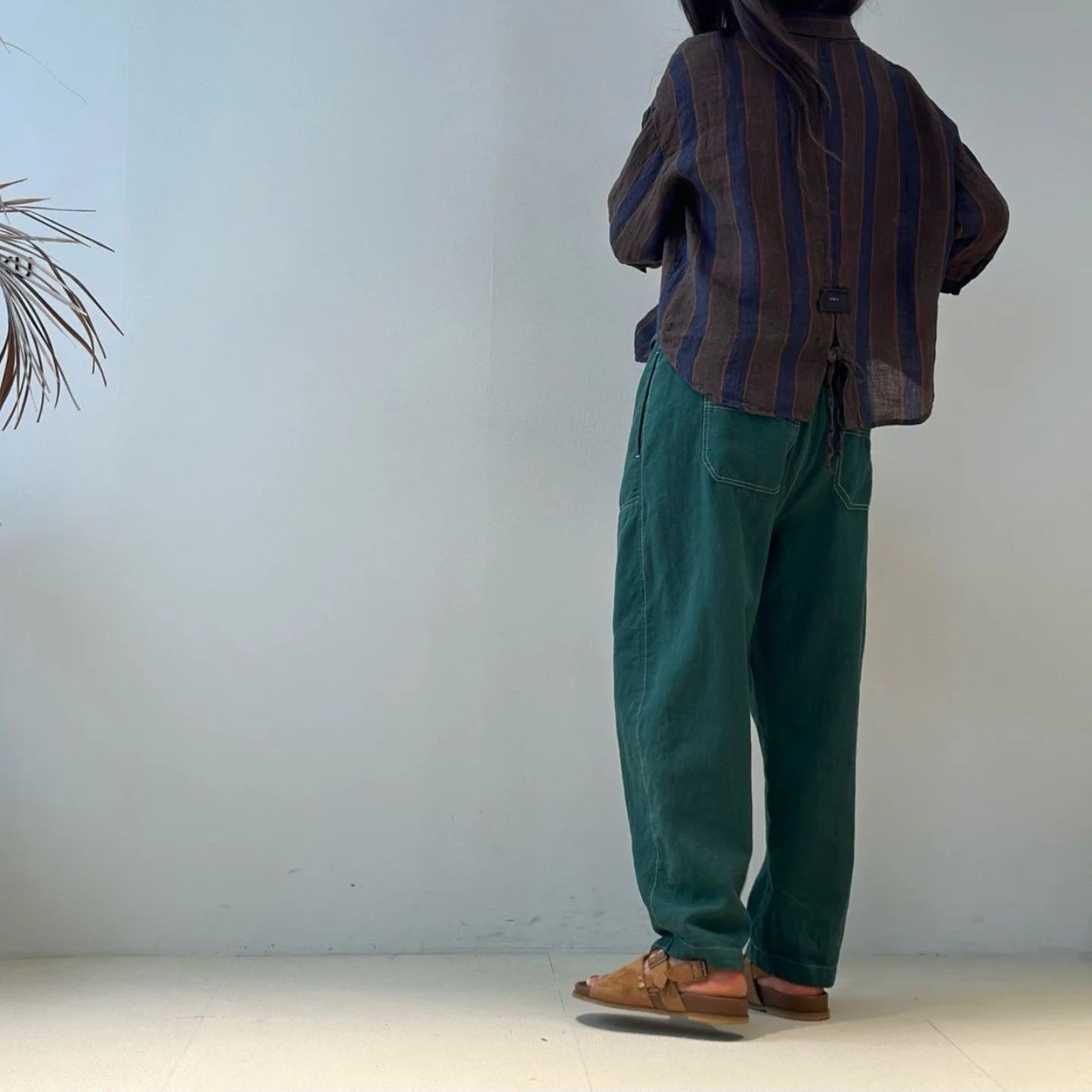 韓 條文背綁帶襯衫 3色 size