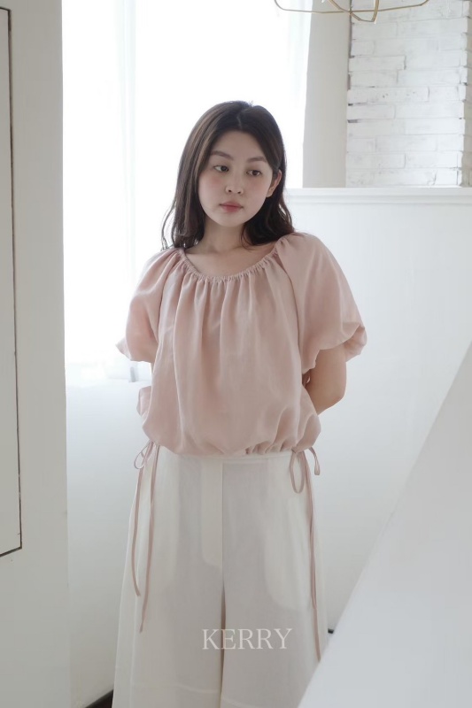 韓 圓領下綁帶上衣 4色
