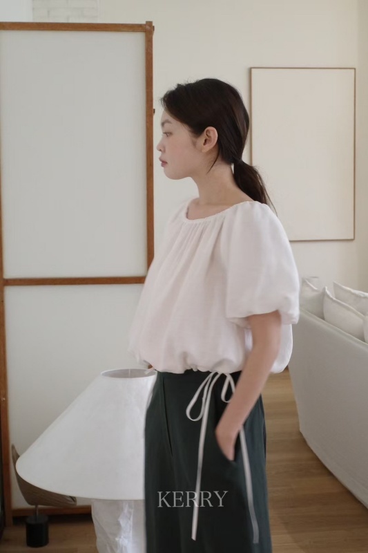 韓 圓領下綁帶上衣 4色
