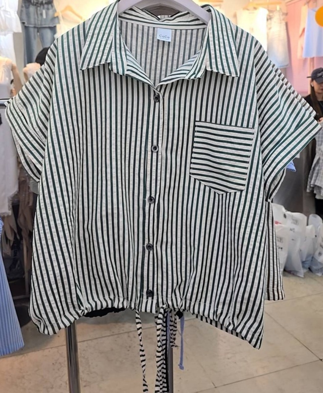 韓 有領條文下綁帶上衣 2色 size